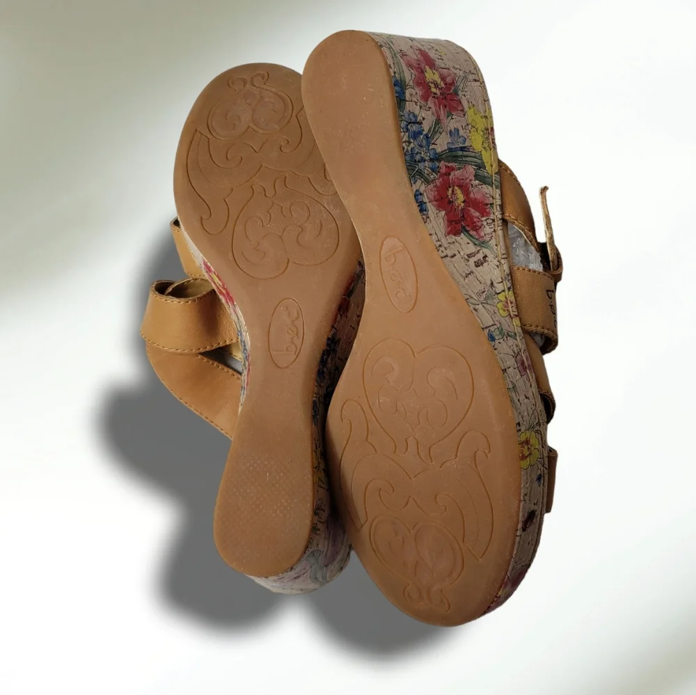 Cottagecore Sandals 7 Cush Painted Floral Strappy Wedge Mule BOC BORN Concepts